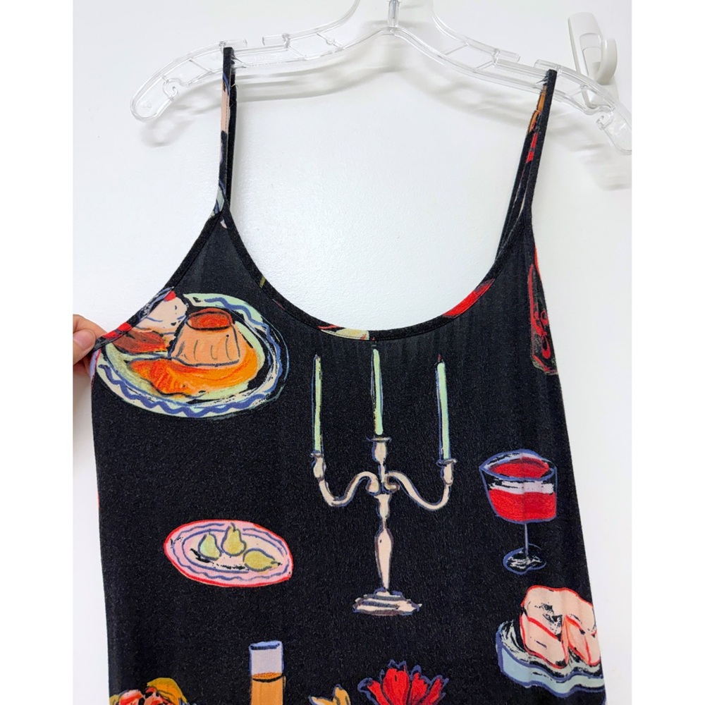 Lisa Says Gah Caviar Set The Table Sofia Slip Dress Food Print Black Candle M - Picture 4 of 14